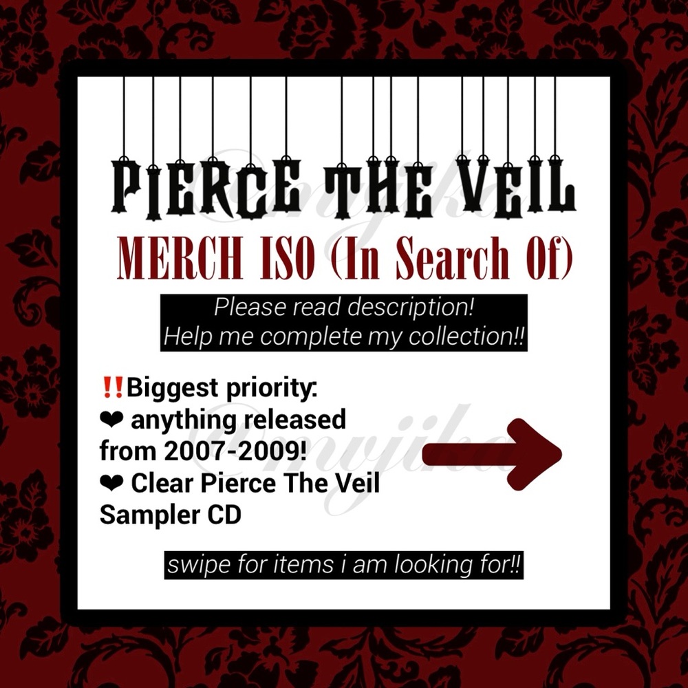 ‼️⚠️ISO PIERCE THE VEIL MERCH ISO (in search of)